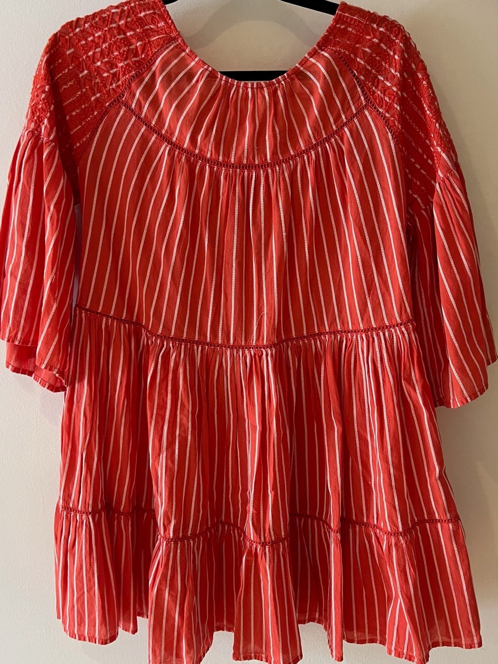 Orange and White Striped Peasant Tunic Top